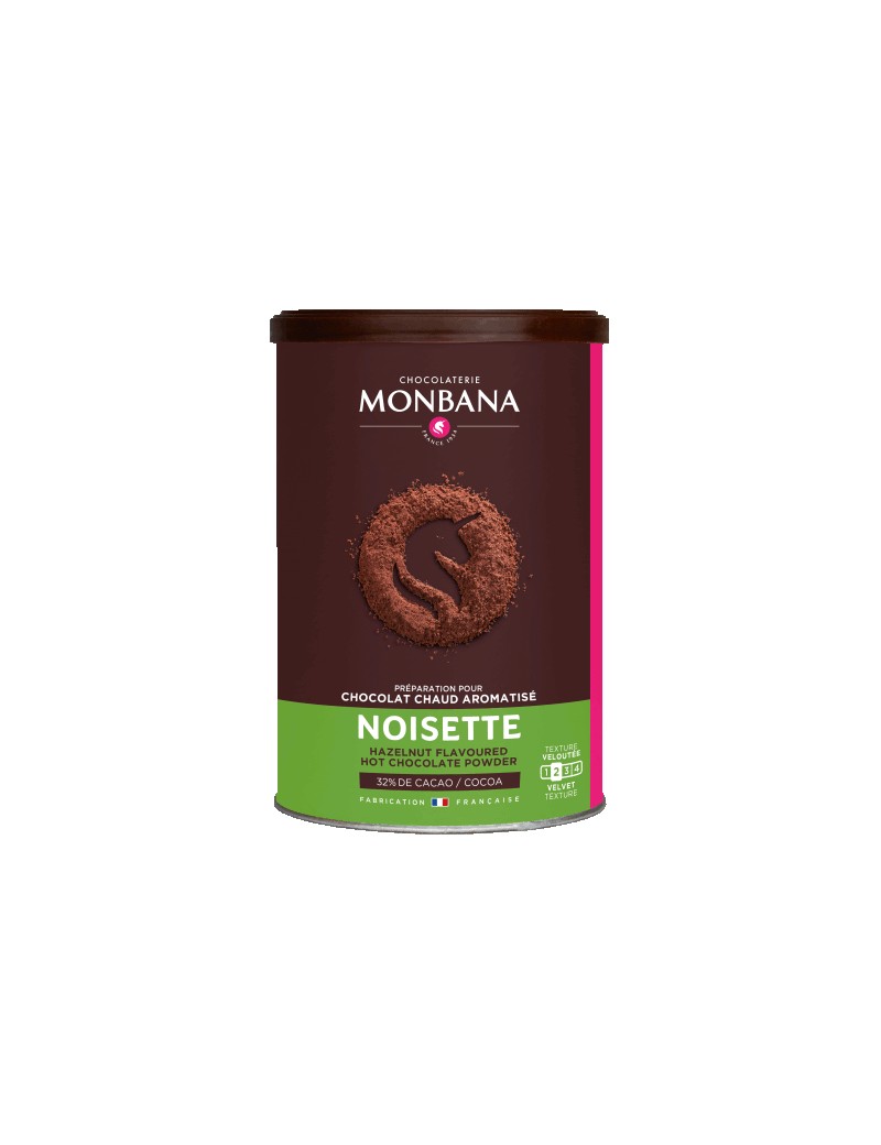 Chocolat en poudre Monbana aromatisé à la noisette - 250g